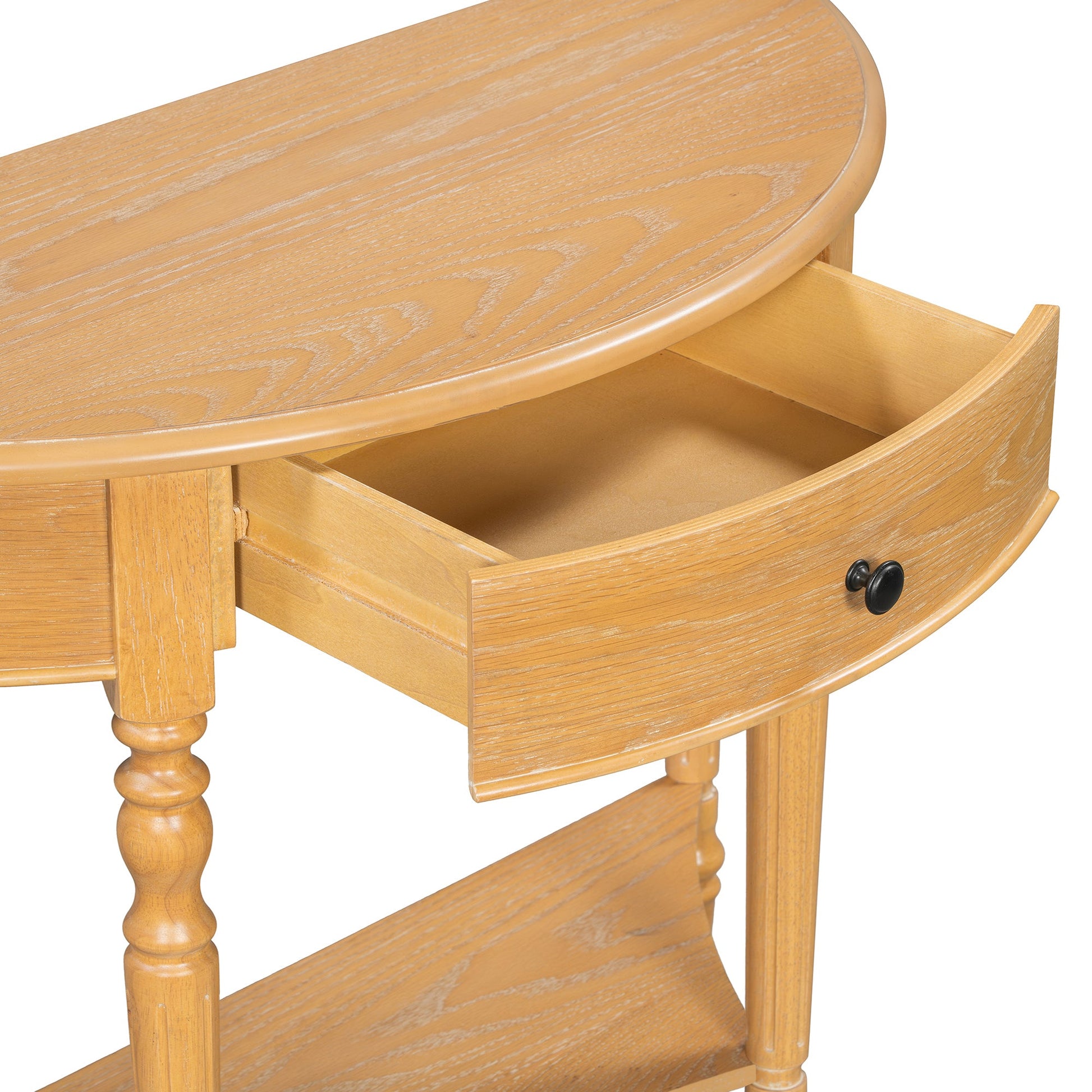 TREXM Farmhouse Half Moon Console Table with Drawer & Shelf - Rustic Accent Table, Sofa Table for Entryway, Living Room, Hallway and Foyer (Natural) - 1st Choice Furniture Direct