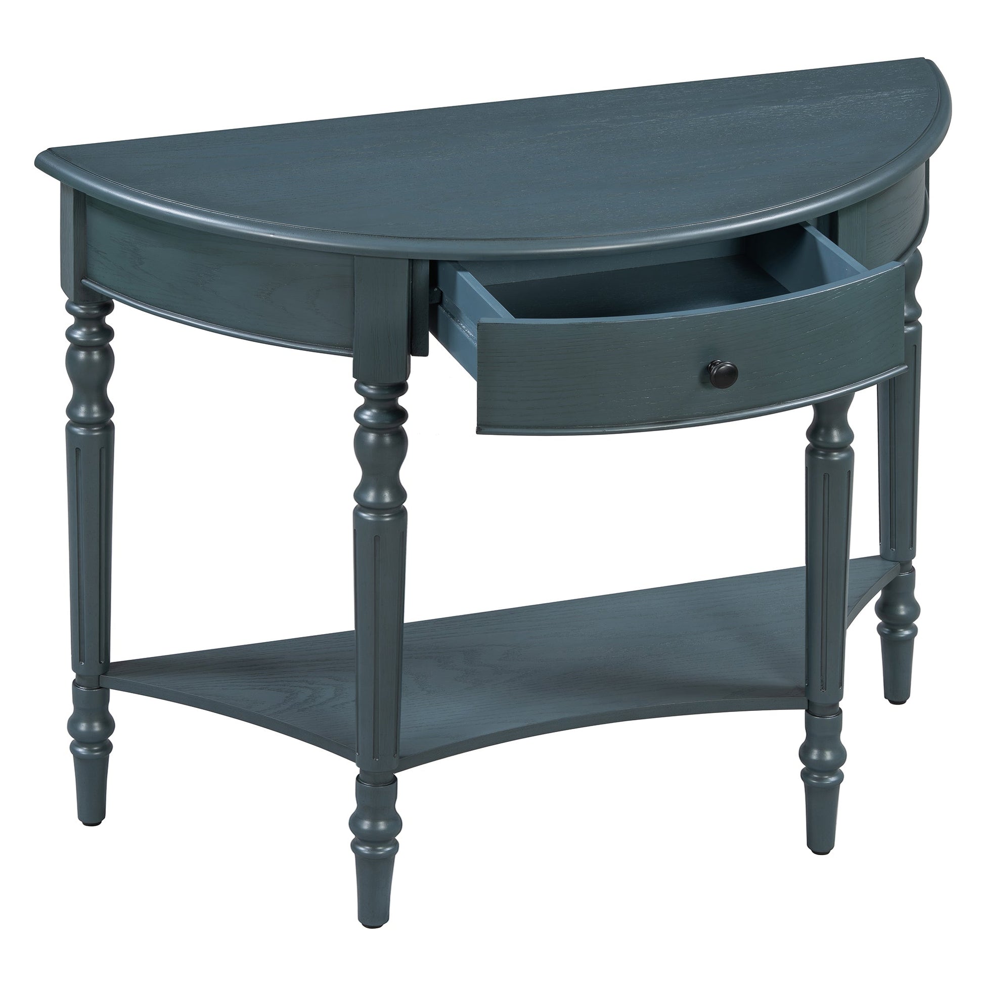 TREXM Farmhouse Half Moon Console Table with Drawer & Shelf - Rustic Accent Table, Sofa Table for Entryway, Living Room, Hallway and Foyer (Navy) - 1st Choice Furniture Direct