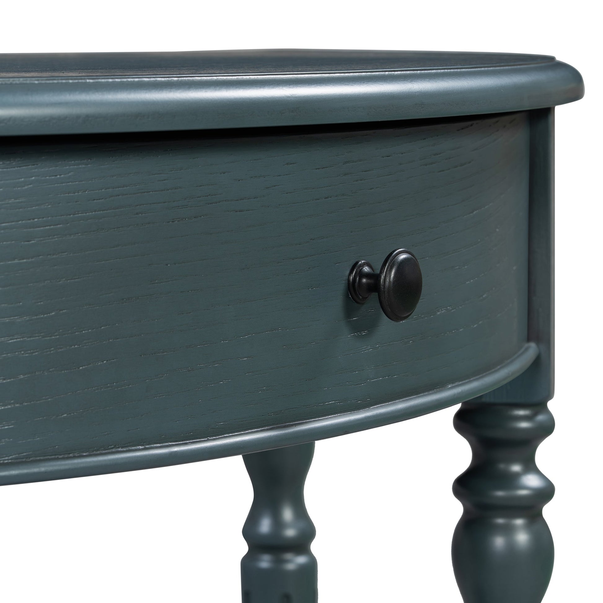 TREXM Farmhouse Half Moon Console Table with Drawer & Shelf - Rustic Accent Table, Sofa Table for Entryway, Living Room, Hallway and Foyer (Navy) - 1st Choice Furniture Direct