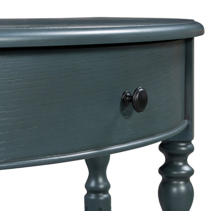 TREXM Farmhouse Half Moon Console Table with Drawer & Shelf - Rustic Accent Table, Sofa Table for Entryway, Living Room, Hallway and Foyer (Navy) - 1st Choice Furniture Direct