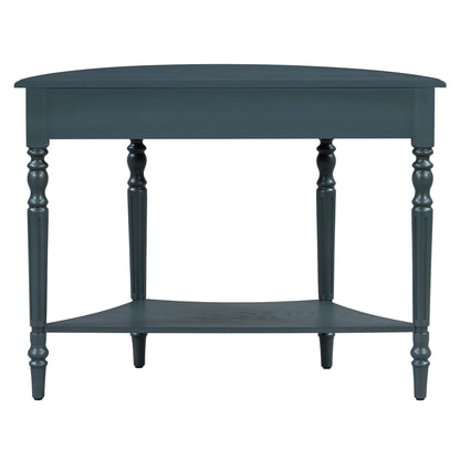 TREXM Farmhouse Half Moon Console Table with Drawer & Shelf - Rustic Accent Table, Sofa Table for Entryway, Living Room, Hallway and Foyer (Navy) - 1st Choice Furniture Direct