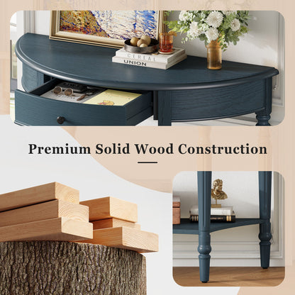 TREXM Farmhouse Half Moon Console Table with Drawer & Shelf - Rustic Accent Table, Sofa Table for Entryway, Living Room, Hallway and Foyer (Navy) - 1st Choice Furniture Direct