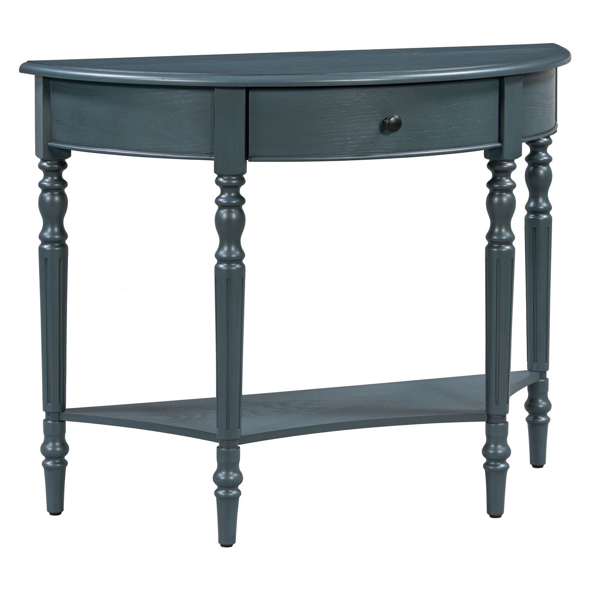 TREXM Farmhouse Half Moon Console Table with Drawer & Shelf - Rustic Accent Table, Sofa Table for Entryway, Living Room, Hallway and Foyer (Navy) - 1st Choice Furniture Direct