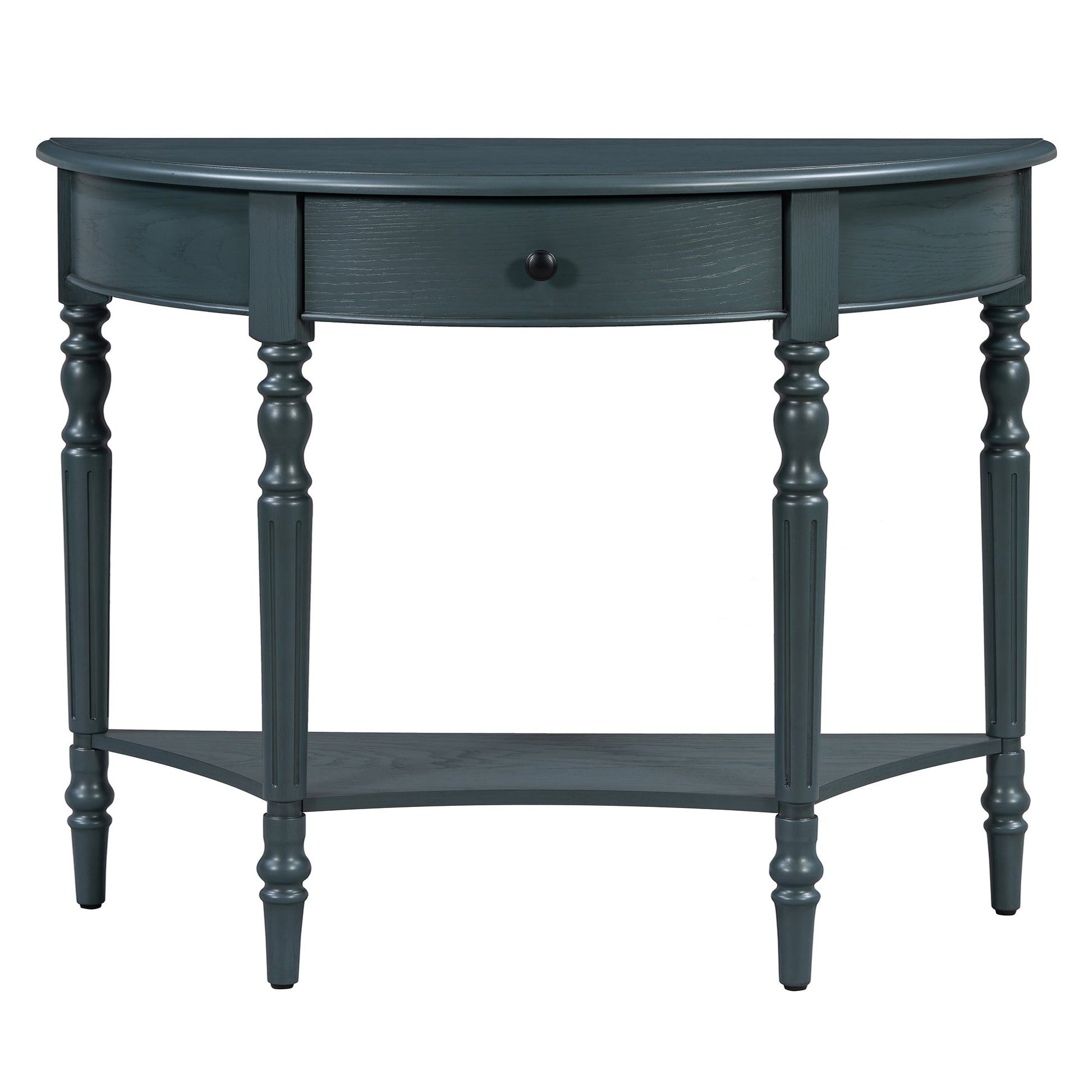 TREXM Farmhouse Half Moon Console Table with Drawer & Shelf - Rustic Accent Table, Sofa Table for Entryway, Living Room, Hallway and Foyer (Navy) - 1st Choice Furniture Direct