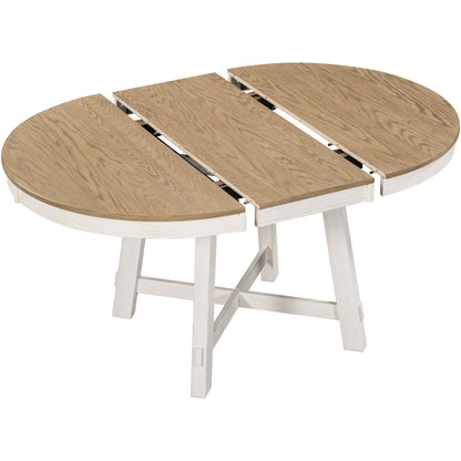 TREXM Farmhouse Round Extendable Dining Table with 16' Leaf Wood Kitchen Table (Oak Natural Wood + Antique White) - 1st Choice Furniture Direct