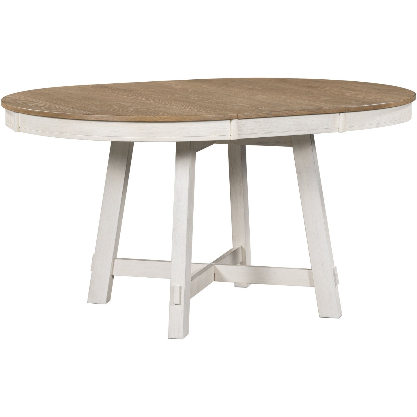 TREXM Farmhouse Round Extendable Dining Table with 16' Leaf Wood Kitchen Table (Oak Natural Wood + Antique White) - 1st Choice Furniture Direct