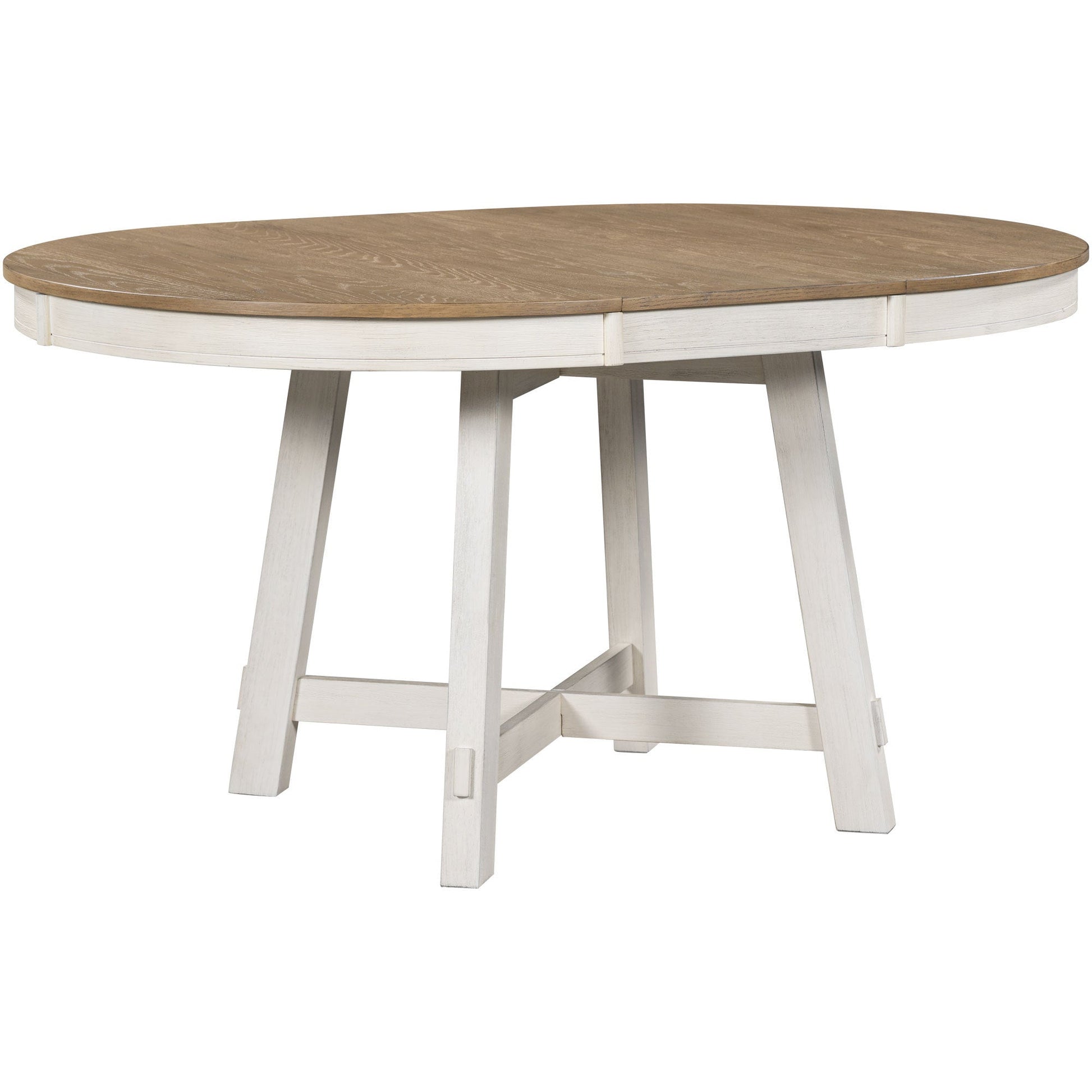 TREXM Farmhouse Round Extendable Dining Table with 16' Leaf Wood Kitchen Table (Oak Natural Wood + Antique White) - 1st Choice Furniture Direct