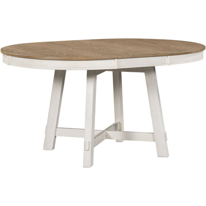 TREXM Farmhouse Round Extendable Dining Table with 16' Leaf Wood Kitchen Table (Oak Natural Wood + Antique White) - 1st Choice Furniture Direct