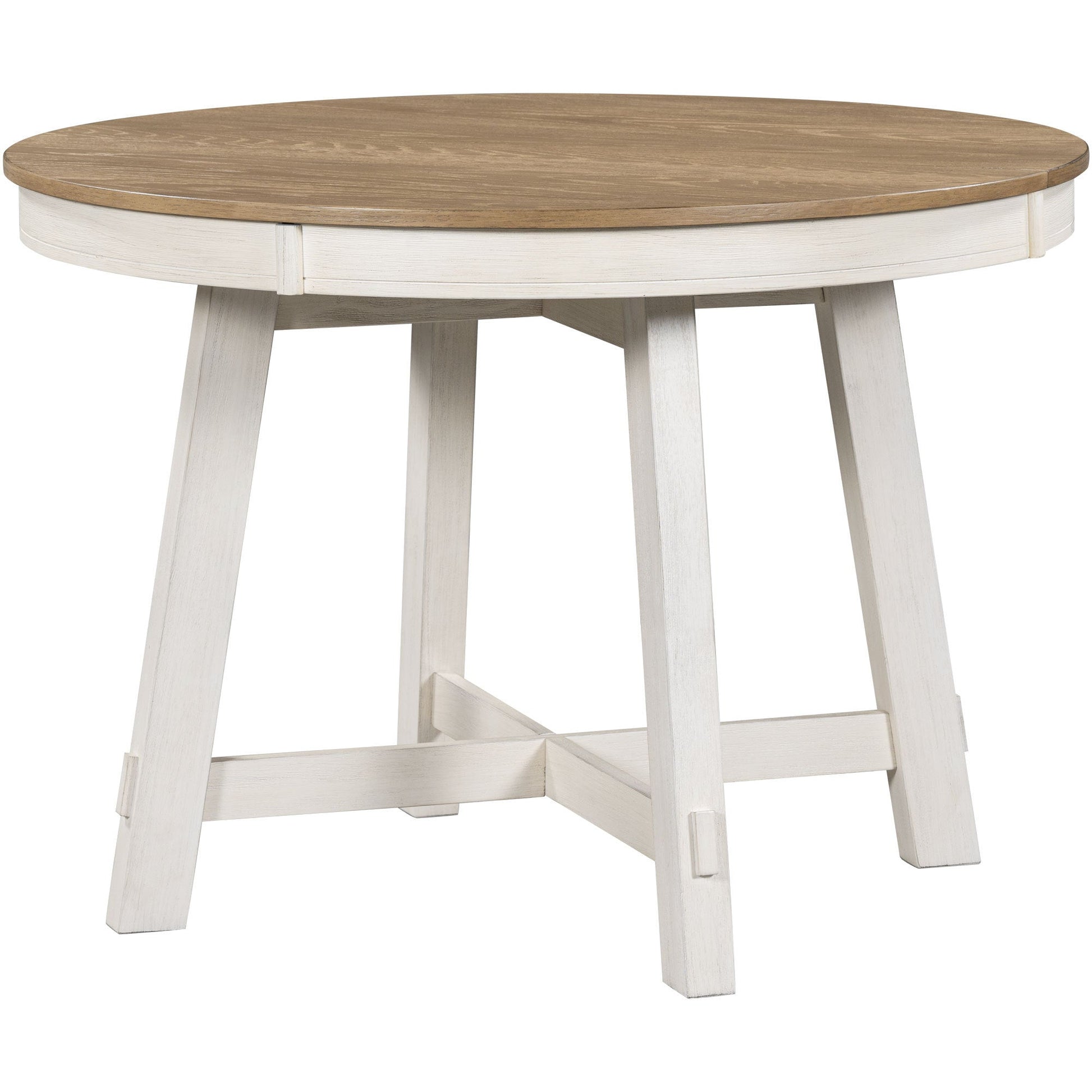 TREXM Farmhouse Round Extendable Dining Table with 16' Leaf Wood Kitchen Table (Oak Natural Wood + Antique White) - 1st Choice Furniture Direct