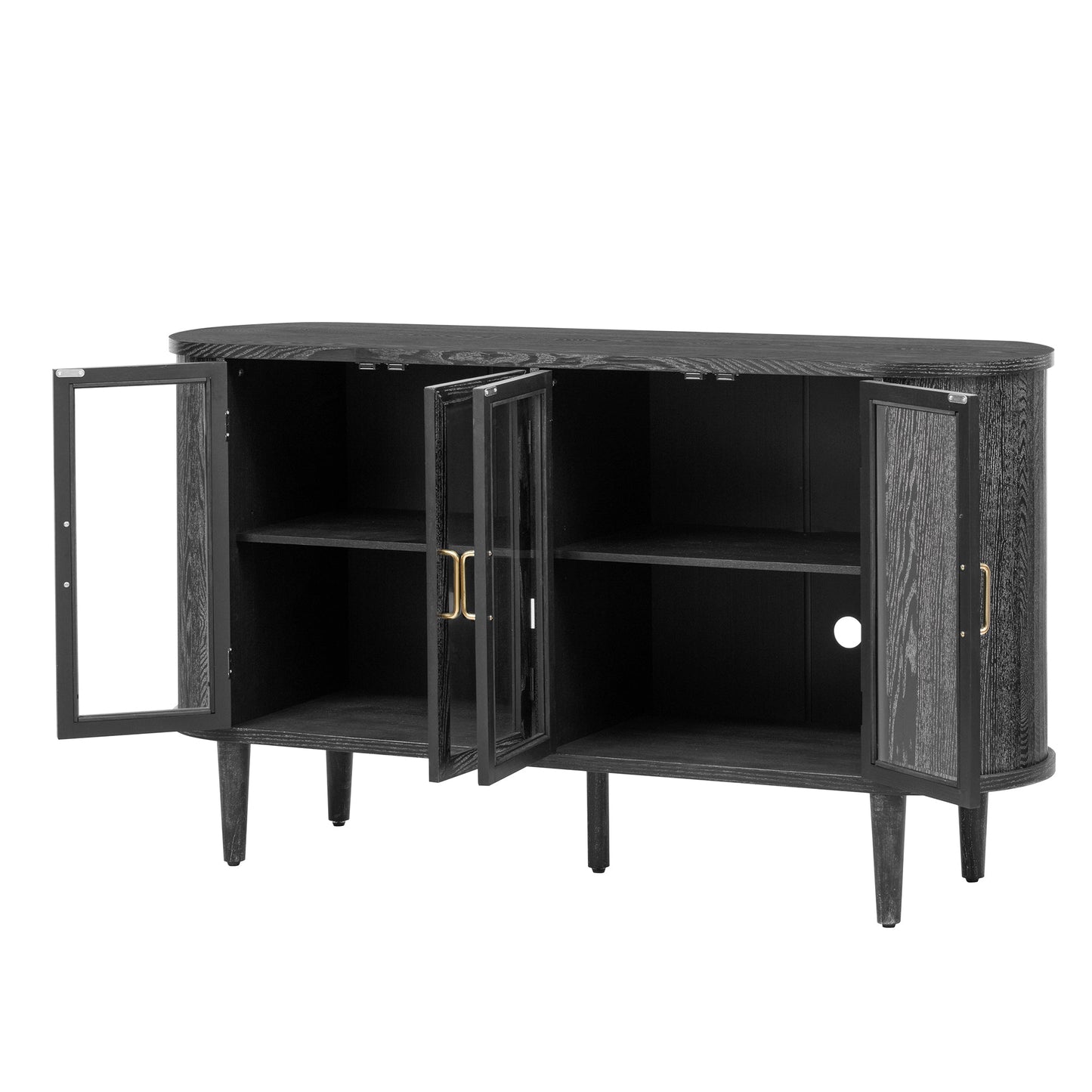 TREXM Farmhouse Sideboard Cabinet with Storage, Wood Buffet Cabinet with Glass Doors and Adjustable Shelves for Kitchen, Dining Room and Living Room (Black) - 1st Choice Furniture Direct