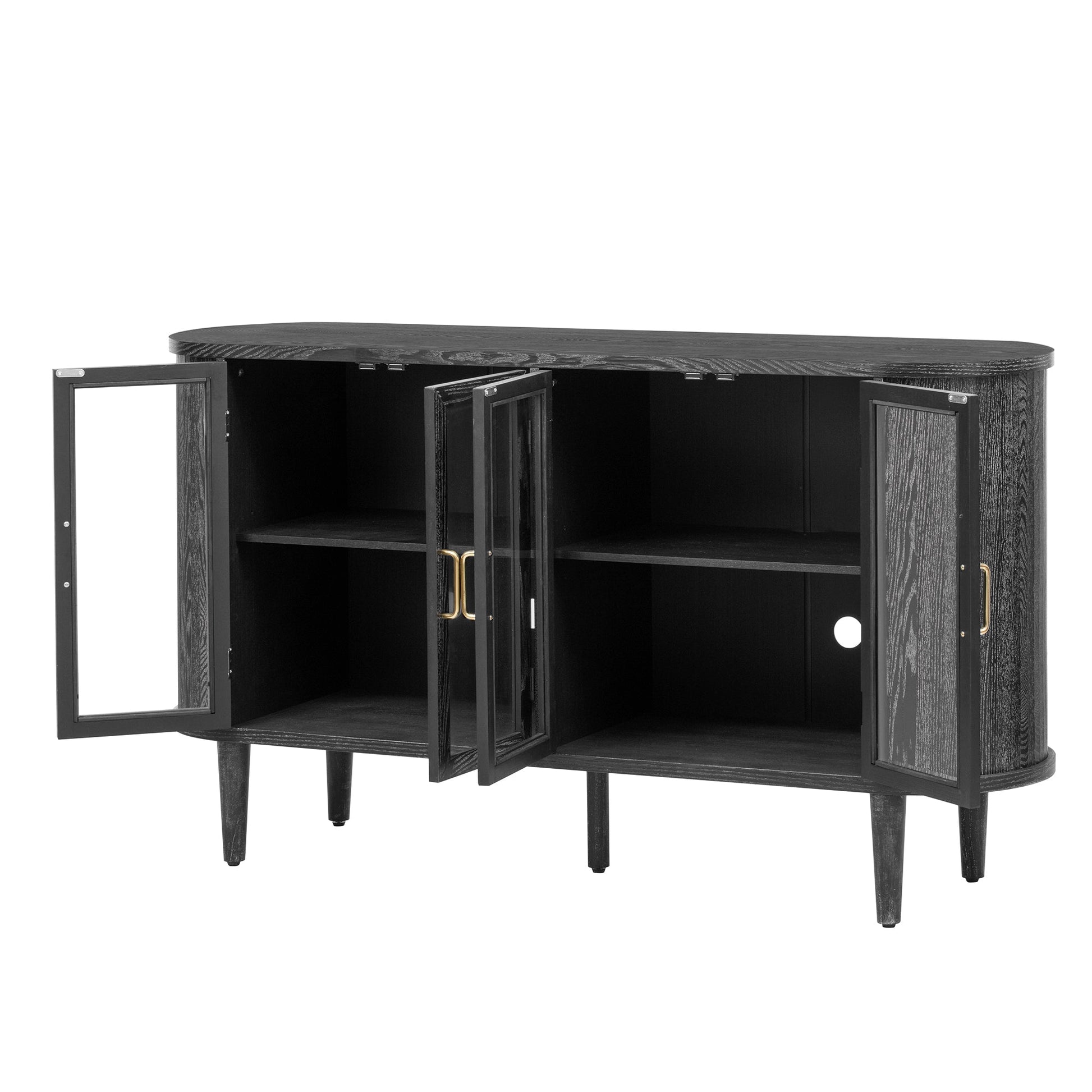 TREXM Farmhouse Sideboard Cabinet with Storage, Wood Buffet Cabinet with Glass Doors and Adjustable Shelves for Kitchen, Dining Room and Living Room (Black) - 1st Choice Furniture Direct
