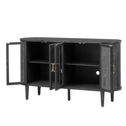 TREXM Farmhouse Sideboard Cabinet with Storage, Wood Buffet Cabinet with Glass Doors and Adjustable Shelves for Kitchen, Dining Room and Living Room (Black) - 1st Choice Furniture Direct