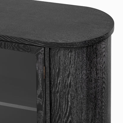 TREXM Farmhouse Sideboard Cabinet with Storage, Wood Buffet Cabinet with Glass Doors and Adjustable Shelves for Kitchen, Dining Room and Living Room (Black) - 1st Choice Furniture Direct