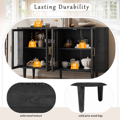 TREXM Farmhouse Sideboard Cabinet with Storage, Wood Buffet Cabinet with Glass Doors and Adjustable Shelves for Kitchen, Dining Room and Living Room (Black) - 1st Choice Furniture Direct