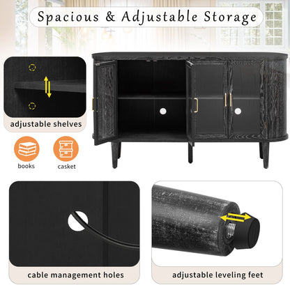 TREXM Farmhouse Sideboard Cabinet with Storage, Wood Buffet Cabinet with Glass Doors and Adjustable Shelves for Kitchen, Dining Room and Living Room (Black) - 1st Choice Furniture Direct