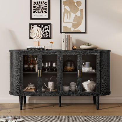 TREXM Farmhouse Sideboard Cabinet with Storage, Wood Buffet Cabinet with Glass Doors and Adjustable Shelves for Kitchen, Dining Room and Living Room (Black) - 1st Choice Furniture Direct