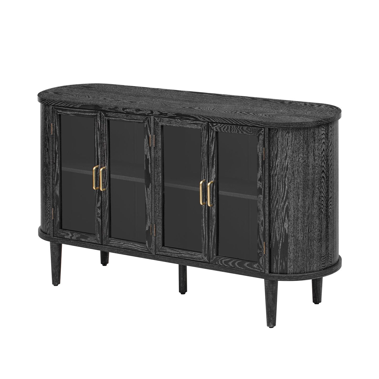 TREXM Farmhouse Sideboard Cabinet with Storage, Wood Buffet Cabinet with Glass Doors and Adjustable Shelves for Kitchen, Dining Room and Living Room (Black) - 1st Choice Furniture Direct
