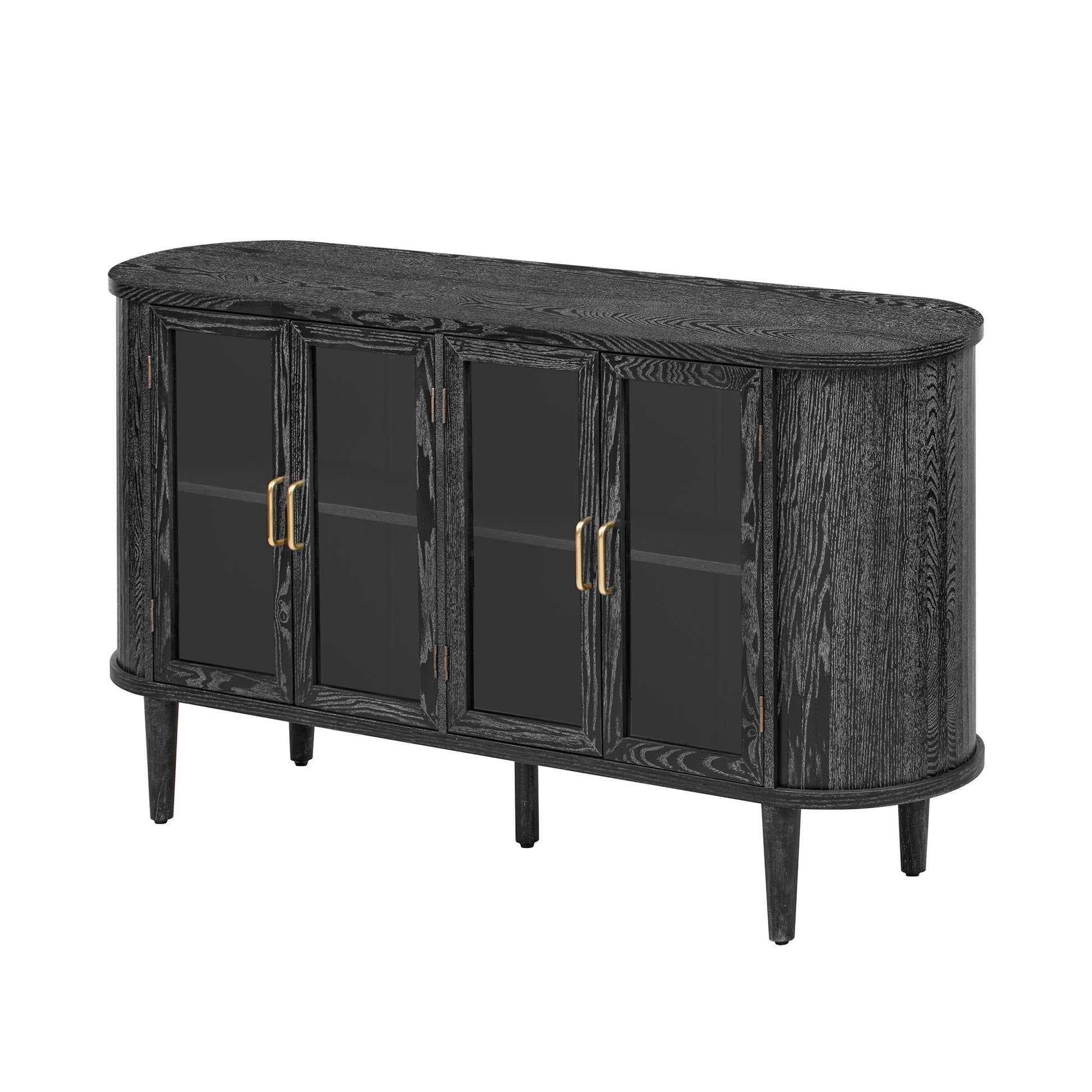 TREXM Farmhouse Sideboard Cabinet with Storage, Wood Buffet Cabinet with Glass Doors and Adjustable Shelves for Kitchen, Dining Room and Living Room (Black) - 1st Choice Furniture Direct