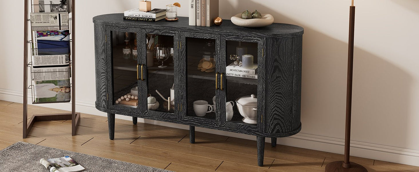 TREXM Farmhouse Sideboard Cabinet with Storage, Wood Buffet Cabinet with Glass Doors and Adjustable Shelves for Kitchen, Dining Room and Living Room (Black) - 1st Choice Furniture Direct