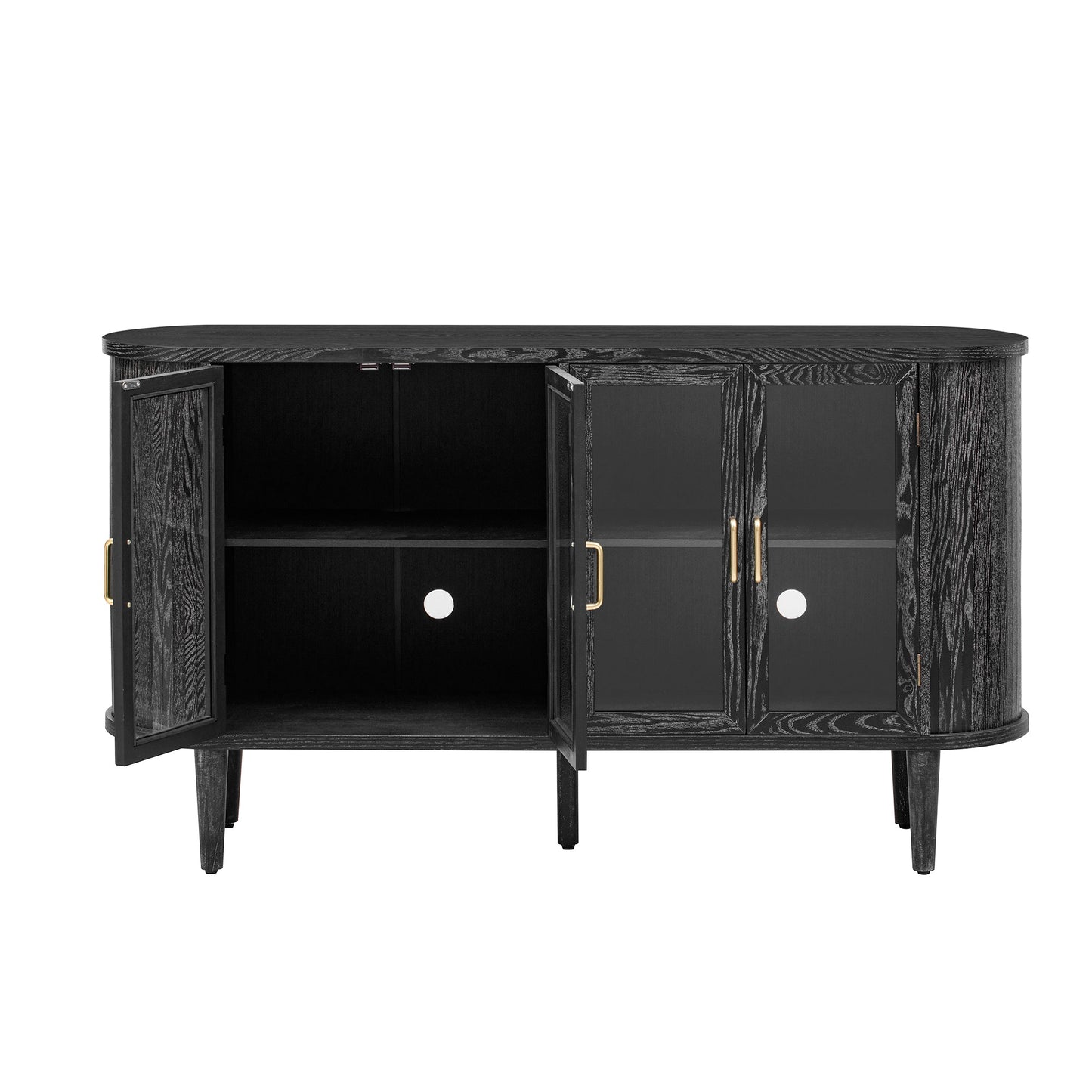 TREXM Farmhouse Sideboard Cabinet with Storage, Wood Buffet Cabinet with Glass Doors and Adjustable Shelves for Kitchen, Dining Room and Living Room (Black) - 1st Choice Furniture Direct