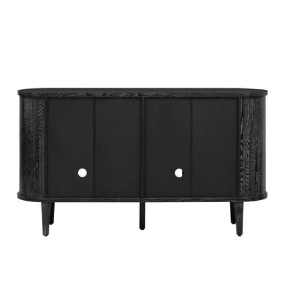 TREXM Farmhouse Sideboard Cabinet with Storage, Wood Buffet Cabinet with Glass Doors and Adjustable Shelves for Kitchen, Dining Room and Living Room (Black) - 1st Choice Furniture Direct