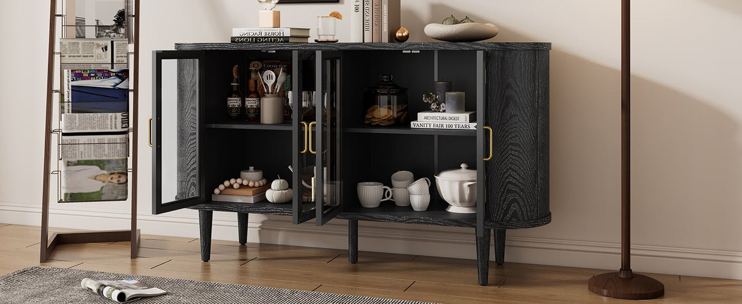 TREXM Farmhouse Sideboard Cabinet with Storage, Wood Buffet Cabinet with Glass Doors and Adjustable Shelves for Kitchen, Dining Room and Living Room (Black) - 1st Choice Furniture Direct