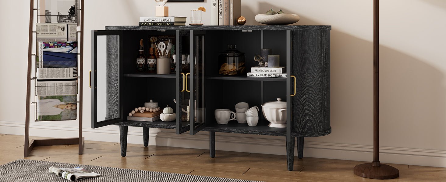 TREXM Farmhouse Sideboard Cabinet with Storage, Wood Buffet Cabinet with Glass Doors and Adjustable Shelves for Kitchen, Dining Room and Living Room (Black) - 1st Choice Furniture Direct