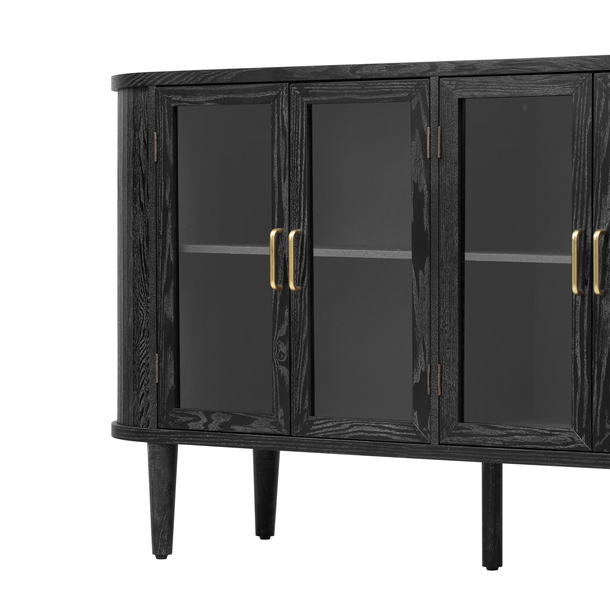TREXM Farmhouse Sideboard Cabinet with Storage, Wood Buffet Cabinet with Glass Doors and Adjustable Shelves for Kitchen, Dining Room and Living Room (Black) - 1st Choice Furniture Direct