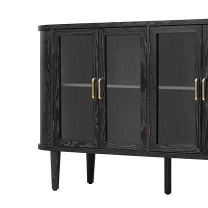 TREXM Farmhouse Sideboard Cabinet with Storage, Wood Buffet Cabinet with Glass Doors and Adjustable Shelves for Kitchen, Dining Room and Living Room (Black) - 1st Choice Furniture Direct