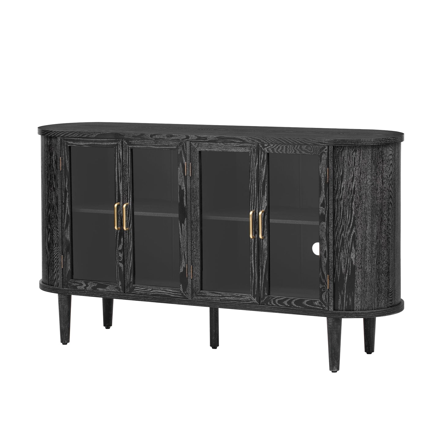 TREXM Farmhouse Sideboard Cabinet with Storage, Wood Buffet Cabinet with Glass Doors and Adjustable Shelves for Kitchen, Dining Room and Living Room (Black) - 1st Choice Furniture Direct