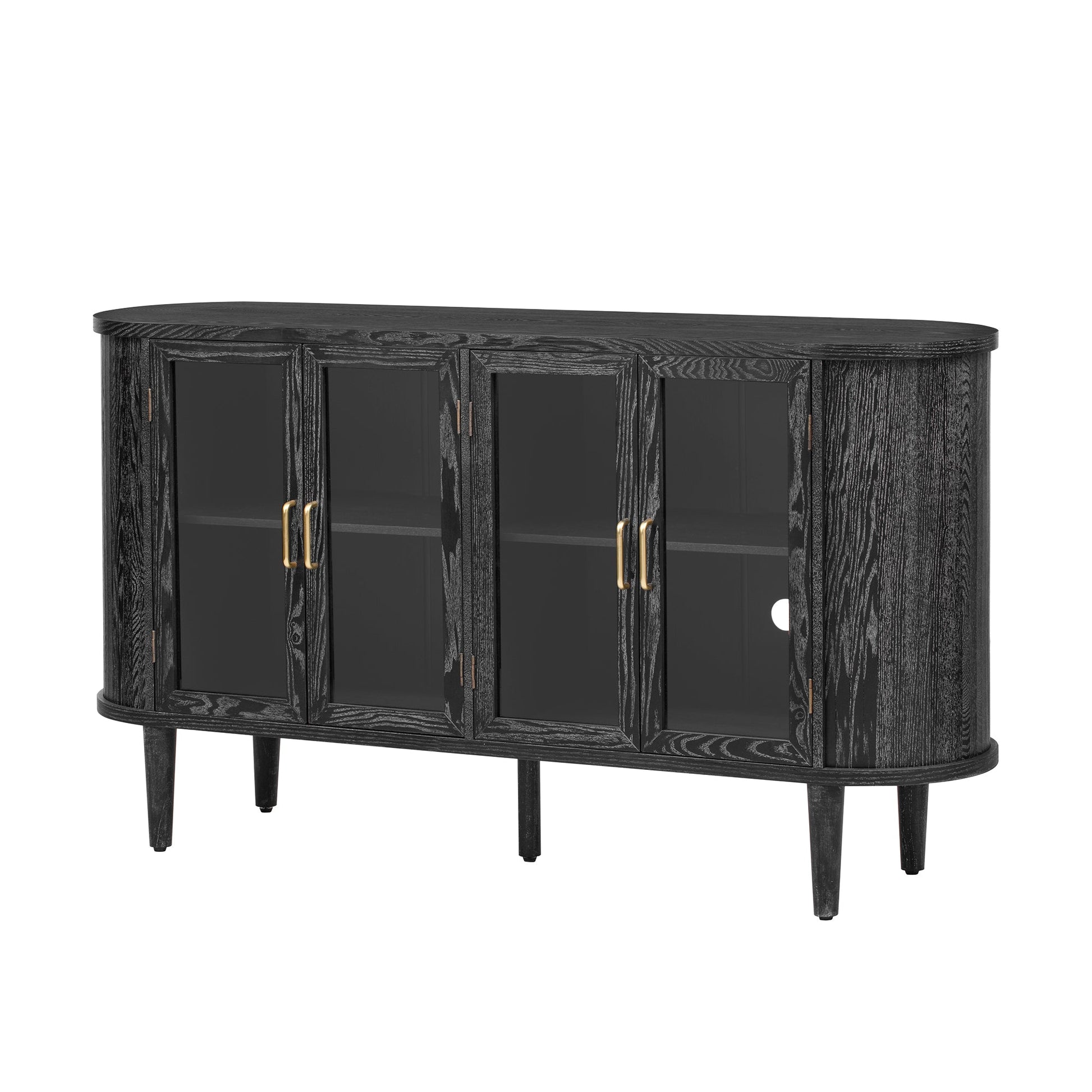 TREXM Farmhouse Sideboard Cabinet with Storage, Wood Buffet Cabinet with Glass Doors and Adjustable Shelves for Kitchen, Dining Room and Living Room (Black) - 1st Choice Furniture Direct