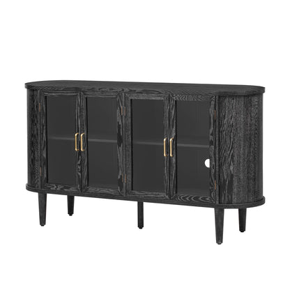 TREXM Farmhouse Sideboard Cabinet with Storage, Wood Buffet Cabinet with Glass Doors and Adjustable Shelves for Kitchen, Dining Room and Living Room (Black) - 1st Choice Furniture Direct