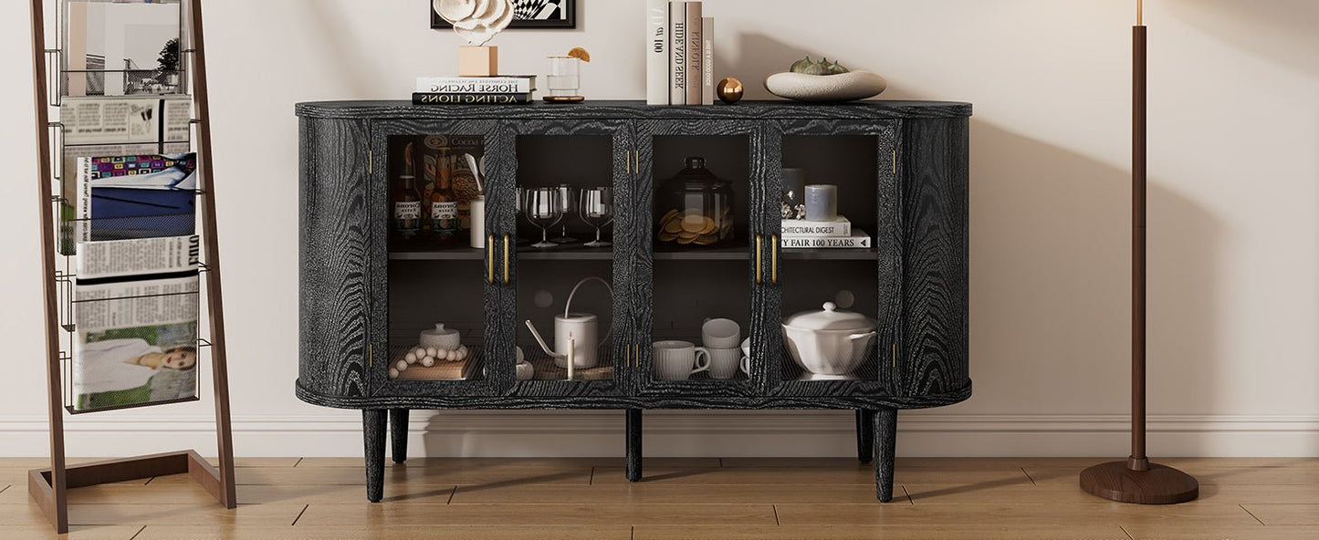 TREXM Farmhouse Sideboard Cabinet with Storage, Wood Buffet Cabinet with Glass Doors and Adjustable Shelves for Kitchen, Dining Room and Living Room (Black) - 1st Choice Furniture Direct