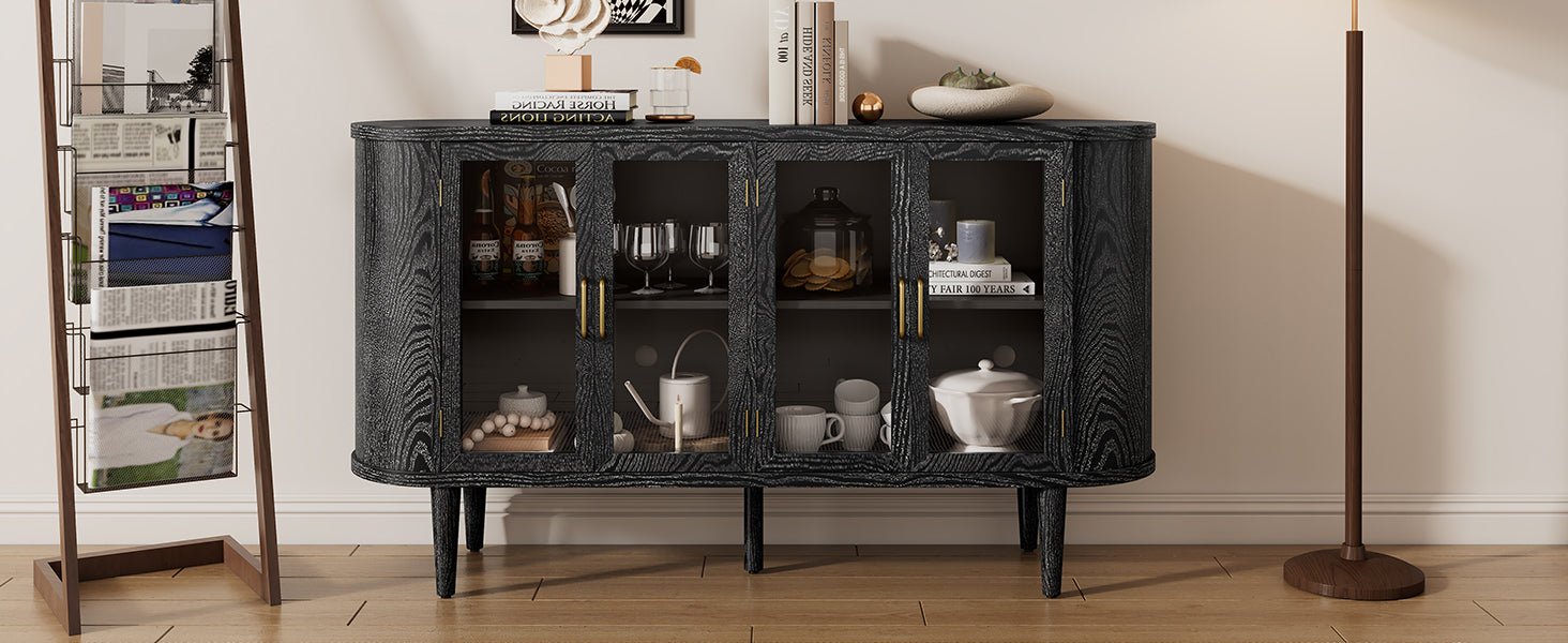 TREXM Farmhouse Sideboard Cabinet with Storage, Wood Buffet Cabinet with Glass Doors and Adjustable Shelves for Kitchen, Dining Room and Living Room (Black) - 1st Choice Furniture Direct