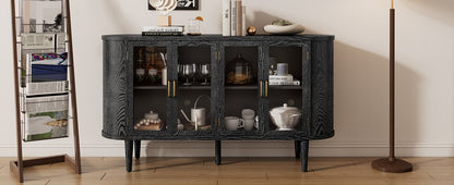 TREXM Farmhouse Sideboard Cabinet with Storage, Wood Buffet Cabinet with Glass Doors and Adjustable Shelves for Kitchen, Dining Room and Living Room (Black) - 1st Choice Furniture Direct