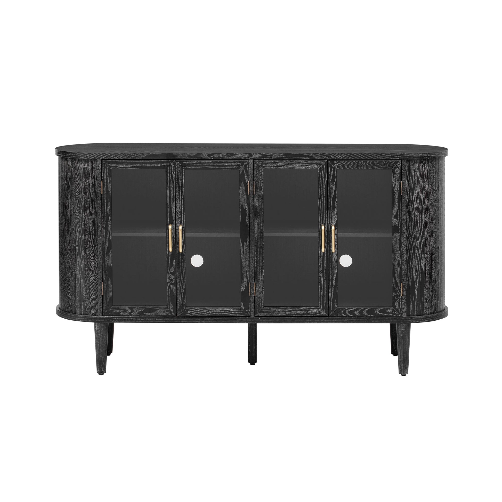 TREXM Farmhouse Sideboard Cabinet with Storage, Wood Buffet Cabinet with Glass Doors and Adjustable Shelves for Kitchen, Dining Room and Living Room (Black) - 1st Choice Furniture Direct