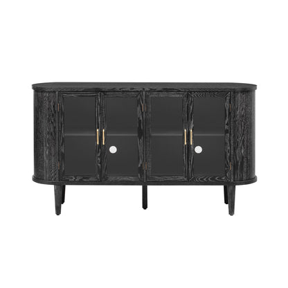 TREXM Farmhouse Sideboard Cabinet with Storage, Wood Buffet Cabinet with Glass Doors and Adjustable Shelves for Kitchen, Dining Room and Living Room (Black) - 1st Choice Furniture Direct
