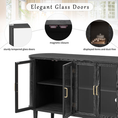 TREXM Farmhouse Sideboard Cabinet with Storage, Wood Buffet Cabinet with Glass Doors and Adjustable Shelves for Kitchen, Dining Room and Living Room (Black) - 1st Choice Furniture Direct