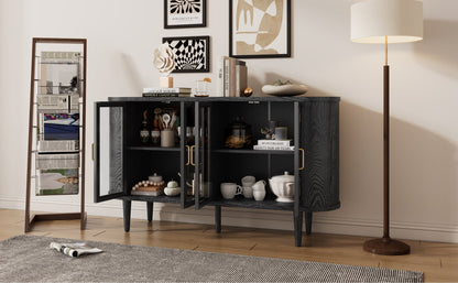 TREXM Farmhouse Sideboard Cabinet with Storage, Wood Buffet Cabinet with Glass Doors and Adjustable Shelves for Kitchen, Dining Room and Living Room (Black) - 1st Choice Furniture Direct