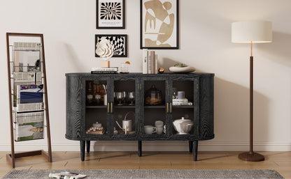 TREXM Farmhouse Sideboard Cabinet with Storage, Wood Buffet Cabinet with Glass Doors and Adjustable Shelves for Kitchen, Dining Room and Living Room (Black) - 1st Choice Furniture Direct