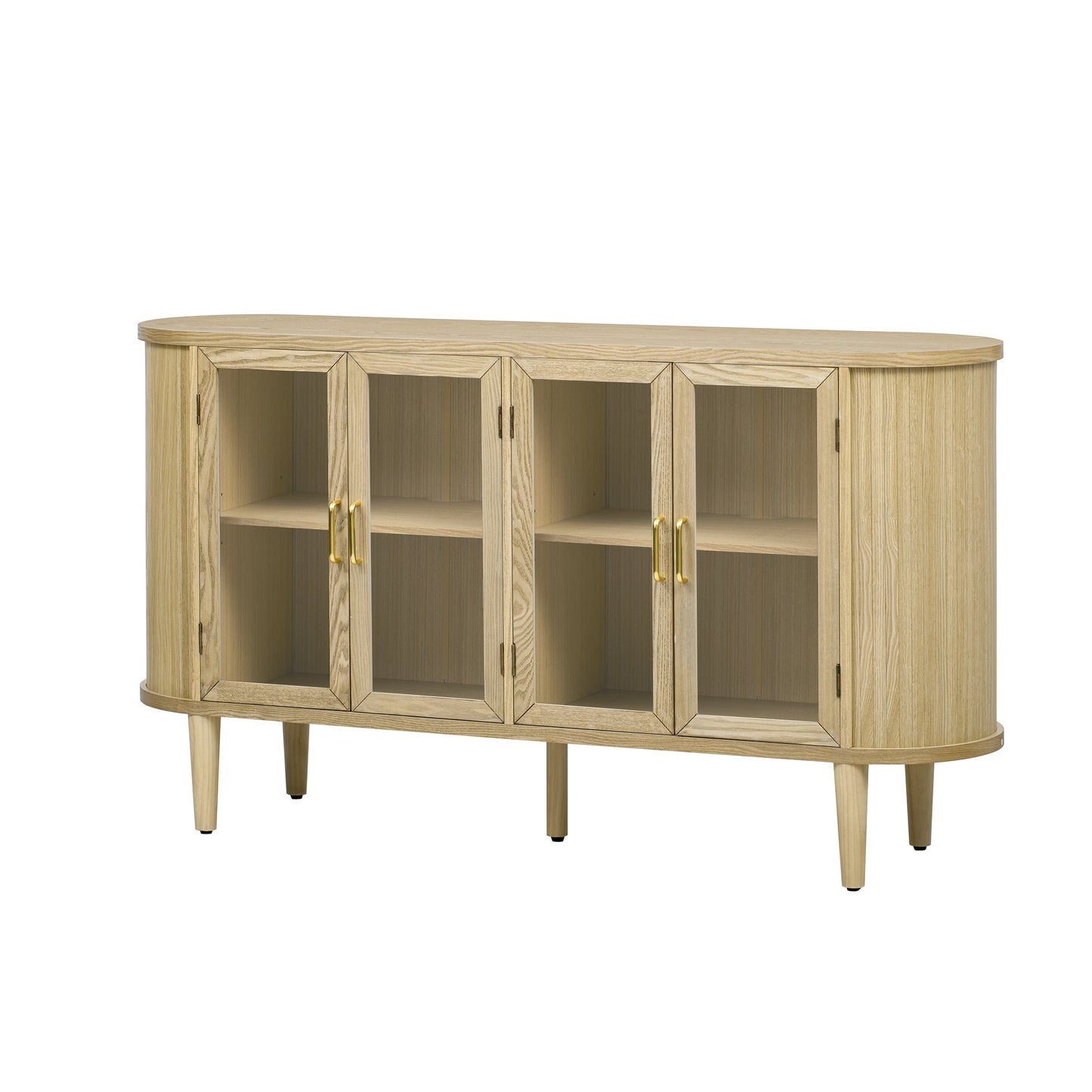 TREXM Farmhouse Sideboard Cabinet with Storage, Wood Buffet Cabinet with Glass Doors and Adjustable Shelves for Kitchen, Dining Room and Living Room (Natural) - 1st Choice Furniture Direct