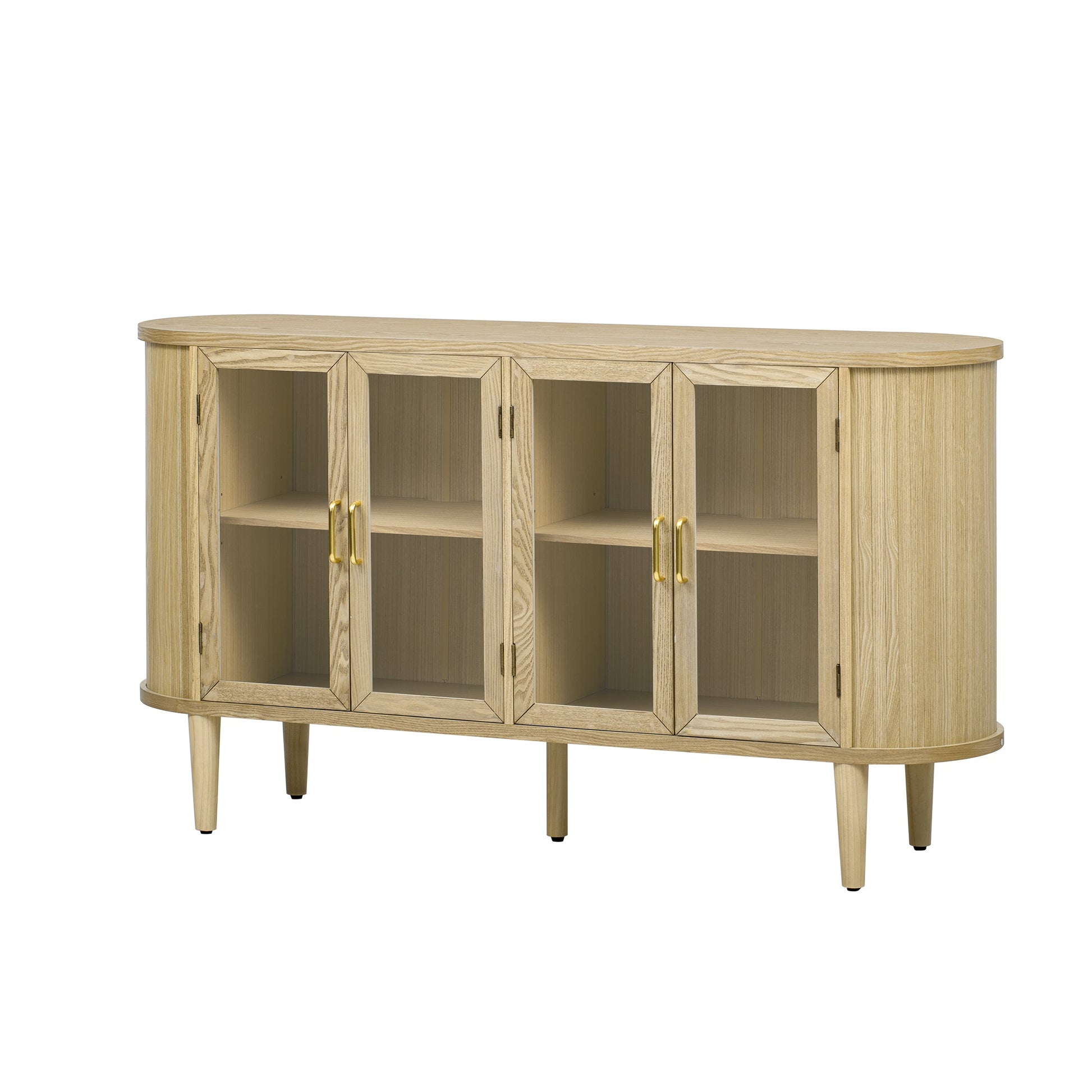 TREXM Farmhouse Sideboard Cabinet with Storage, Wood Buffet Cabinet with Glass Doors and Adjustable Shelves for Kitchen, Dining Room and Living Room (Natural) - 1st Choice Furniture Direct
