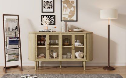 TREXM Farmhouse Sideboard Cabinet with Storage, Wood Buffet Cabinet with Glass Doors and Adjustable Shelves for Kitchen, Dining Room and Living Room (Natural) - 1st Choice Furniture Direct