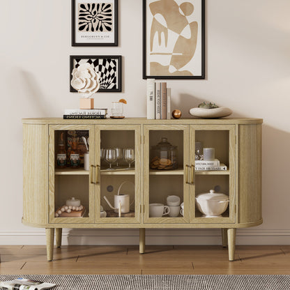 TREXM Farmhouse Sideboard Cabinet with Storage, Wood Buffet Cabinet with Glass Doors and Adjustable Shelves for Kitchen, Dining Room and Living Room (Natural) - 1st Choice Furniture Direct