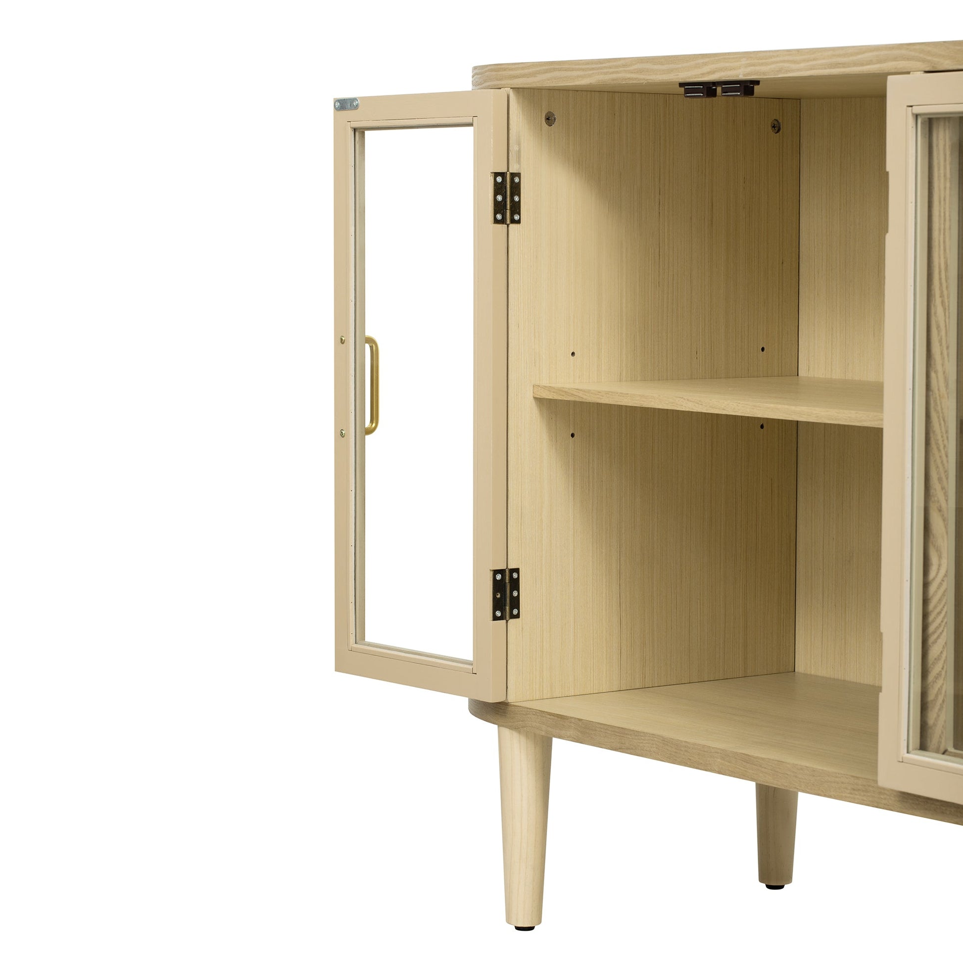 TREXM Farmhouse Sideboard Cabinet with Storage, Wood Buffet Cabinet with Glass Doors and Adjustable Shelves for Kitchen, Dining Room and Living Room (Natural) - 1st Choice Furniture Direct