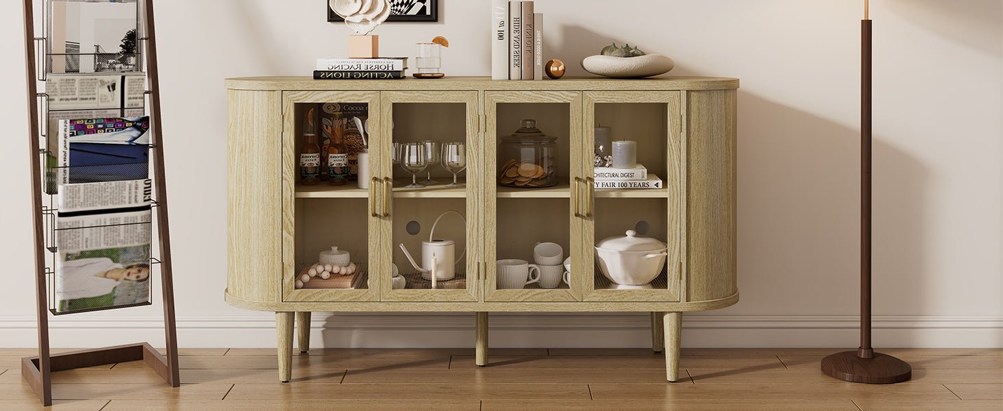 TREXM Farmhouse Sideboard Cabinet with Storage, Wood Buffet Cabinet with Glass Doors and Adjustable Shelves for Kitchen, Dining Room and Living Room (Natural) - 1st Choice Furniture Direct