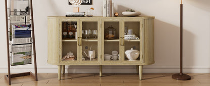TREXM Farmhouse Sideboard Cabinet with Storage, Wood Buffet Cabinet with Glass Doors and Adjustable Shelves for Kitchen, Dining Room and Living Room (Natural) - 1st Choice Furniture Direct