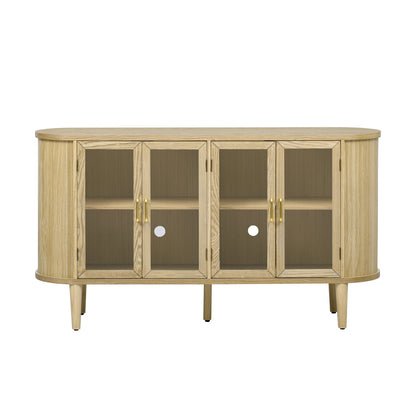 TREXM Farmhouse Sideboard Cabinet with Storage, Wood Buffet Cabinet with Glass Doors and Adjustable Shelves for Kitchen, Dining Room and Living Room (Natural) - 1st Choice Furniture Direct