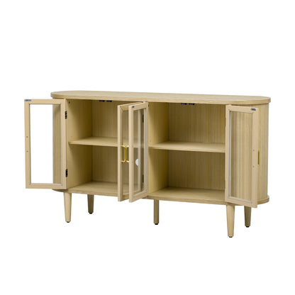 TREXM Farmhouse Sideboard Cabinet with Storage, Wood Buffet Cabinet with Glass Doors and Adjustable Shelves for Kitchen, Dining Room and Living Room (Natural) - 1st Choice Furniture Direct