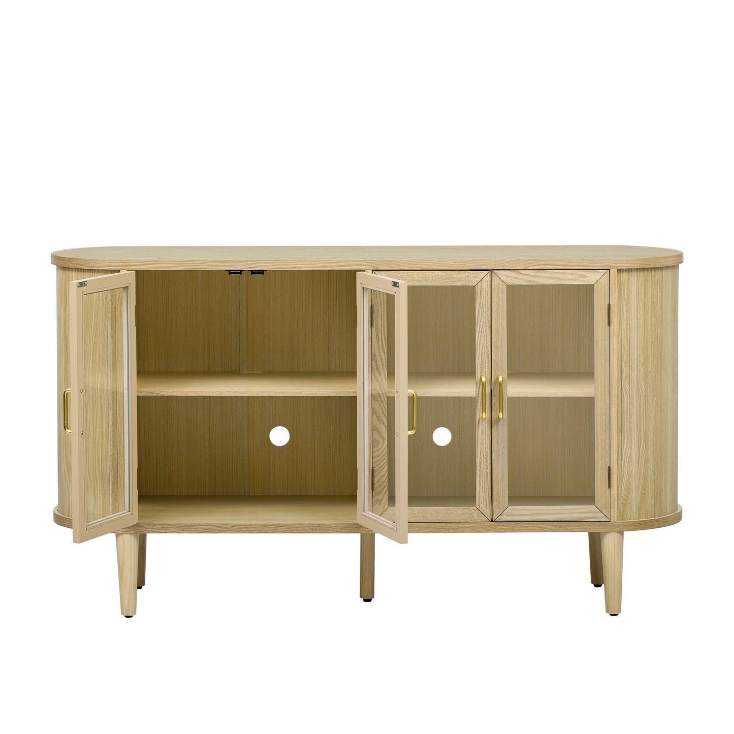TREXM Farmhouse Sideboard Cabinet with Storage, Wood Buffet Cabinet with Glass Doors and Adjustable Shelves for Kitchen, Dining Room and Living Room (Natural) - 1st Choice Furniture Direct